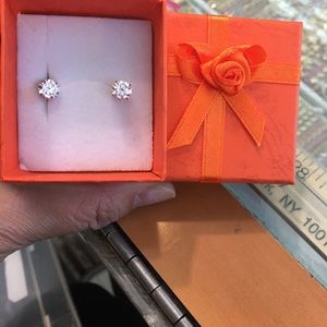 14K Solid White Gold CZ 6mm Earrings #AZ26